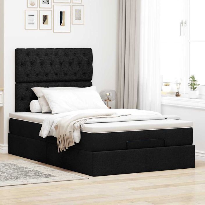 Cadre de lit ottoman avec matelas noir 120x200cm tissu - Photo n°4