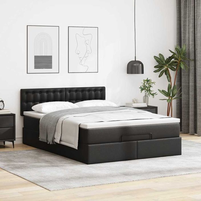 Cadre de lit ottoman avec matelas noir 140x190 cm similicuir - Photo n°1