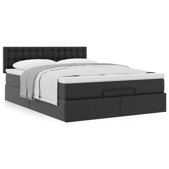 Cadre de lit ottoman avec matelas noir 140x190 cm similicuir - Photo n°2