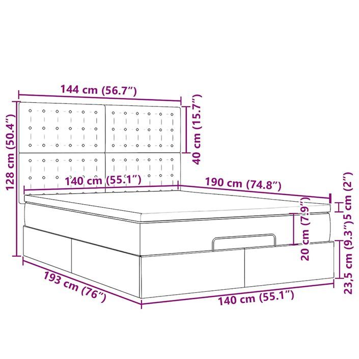 Cadre de lit ottoman avec matelas noir 140x190 cm similicuir - Photo n°13