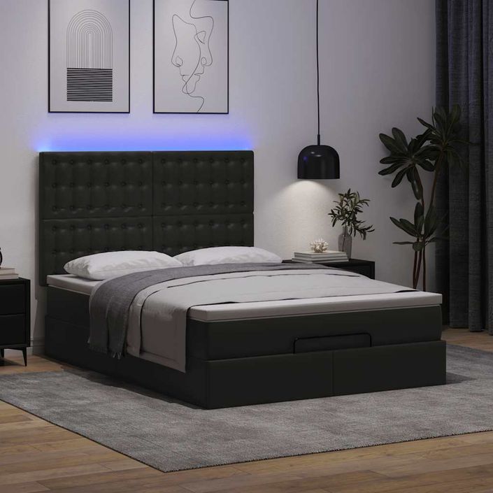 Cadre de lit ottoman avec matelas noir 140x190 cm similicuir - Photo n°1