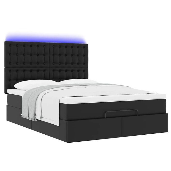 Cadre de lit ottoman avec matelas noir 140x190 cm similicuir - Photo n°3