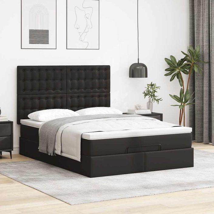 Cadre de lit ottoman avec matelas noir 140x190 cm similicuir - Photo n°4