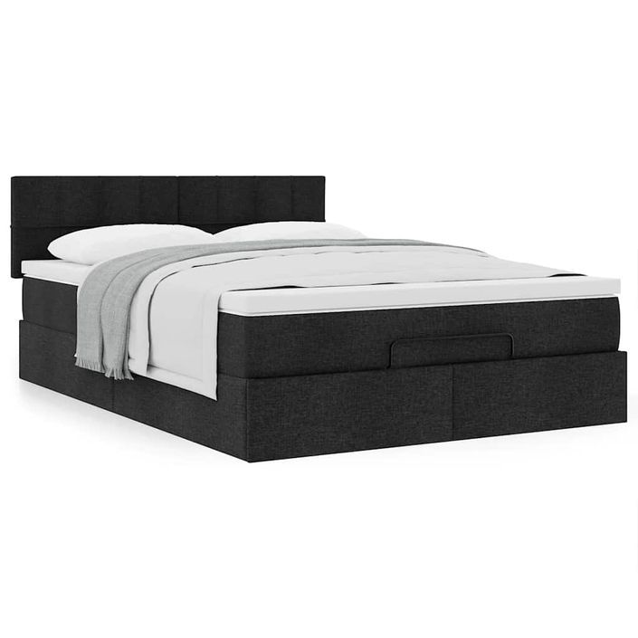 Cadre de lit ottoman avec matelas noir 140x190 cm tissu - Photo n°4