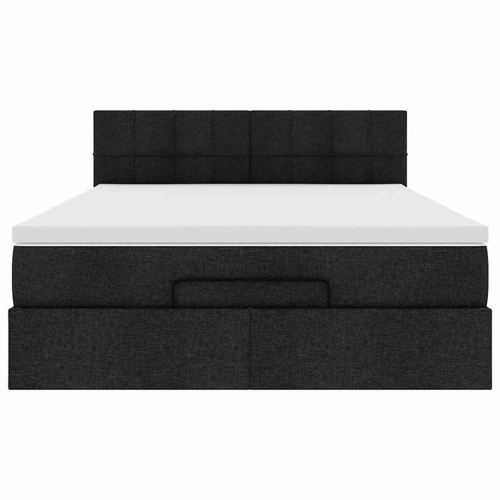 Cadre de lit ottoman avec matelas noir 140x190 cm tissu - Photo n°5