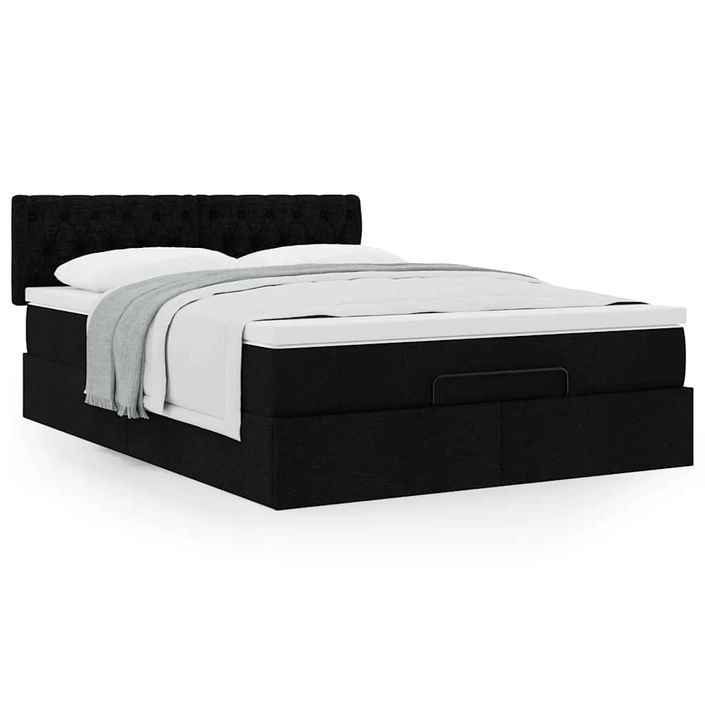 Cadre de lit ottoman avec matelas noir 140x190 cm tissu - Photo n°1