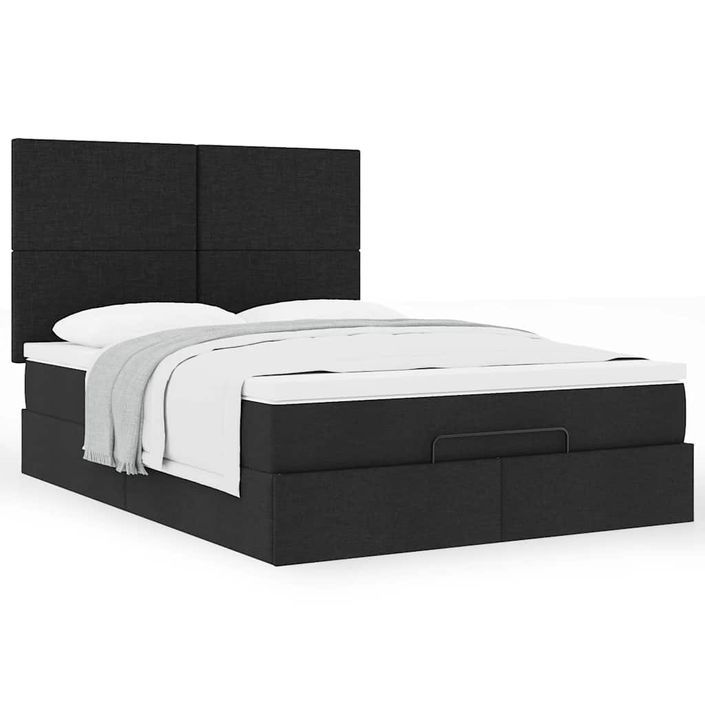 Cadre de lit ottoman avec matelas noir 140x190 cm tissu - Photo n°1