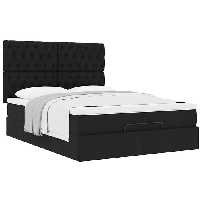 Cadre de lit ottoman avec matelas noir 140x190 cm tissu - Photo n°4