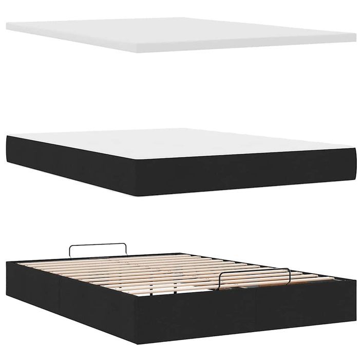 Cadre de lit ottoman avec matelas noir 140x190 cm tissu - Photo n°7