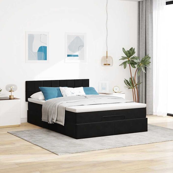 Cadre de lit ottoman avec matelas noir 140x190 cm velours - Photo n°3