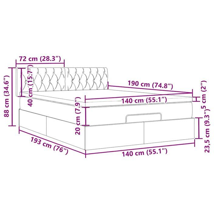 Cadre de lit ottoman avec matelas noir 140x190 cm velours - Photo n°13