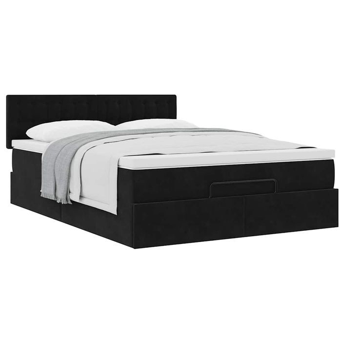 Cadre de lit ottoman avec matelas noir 140x190 cm velours - Photo n°4