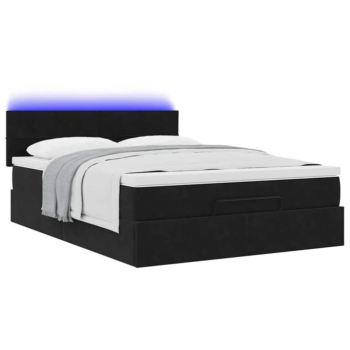 Cadre de lit ottoman avec matelas noir 140x190 cm velours - Photo n°3