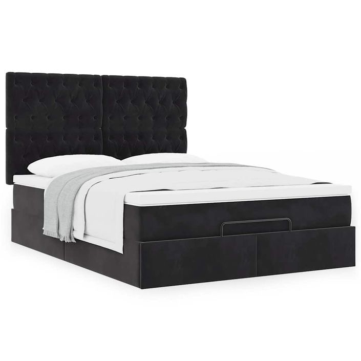 Cadre de lit ottoman avec matelas noir 140x190 cm velours - Photo n°1