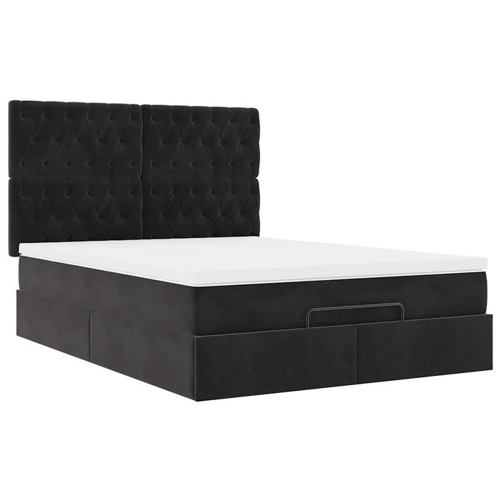 Cadre de lit ottoman avec matelas noir 140x190 cm velours - Photo n°4