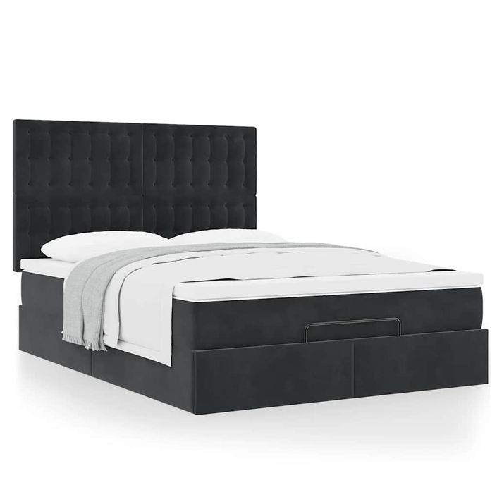 Cadre de lit ottoman avec matelas noir 140x190 cm velours - Photo n°1