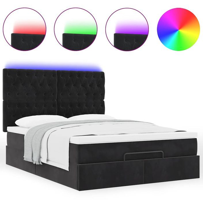 Cadre de lit ottoman avec matelas noir 140x190 cm velours - Photo n°2