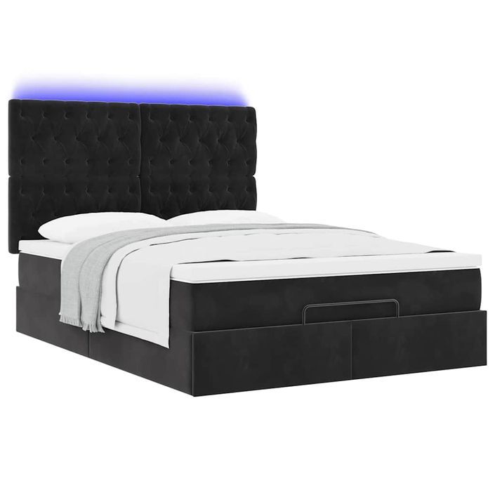 Cadre de lit ottoman avec matelas noir 140x190 cm velours - Photo n°4