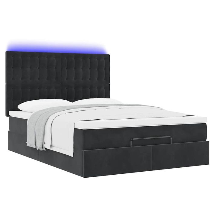 Cadre de lit ottoman avec matelas noir 140x190 cm velours - Photo n°4