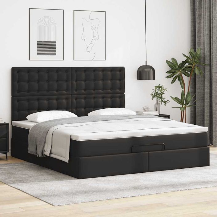 Cadre de lit ottoman avec matelas noir 160x200 cm similicuir - Photo n°4