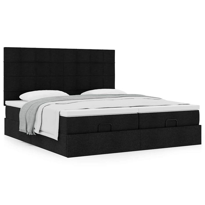 Cadre de lit ottoman avec matelas noir 180x200cm tissu - Photo n°1