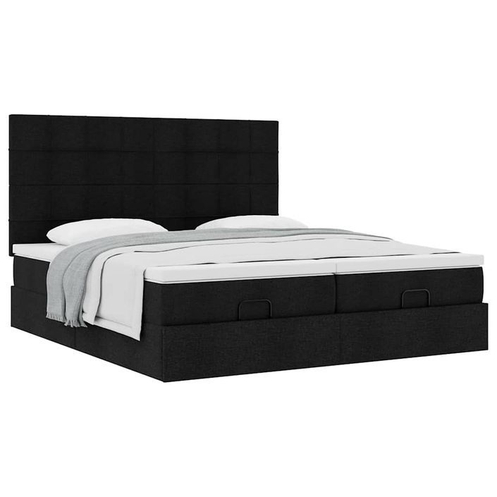 Cadre de lit ottoman avec matelas noir 180x200cm tissu - Photo n°2