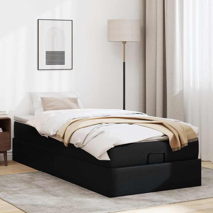 Cadre de lit ottoman avec matelas noir 80x200 cm similicuir - Photo n°3