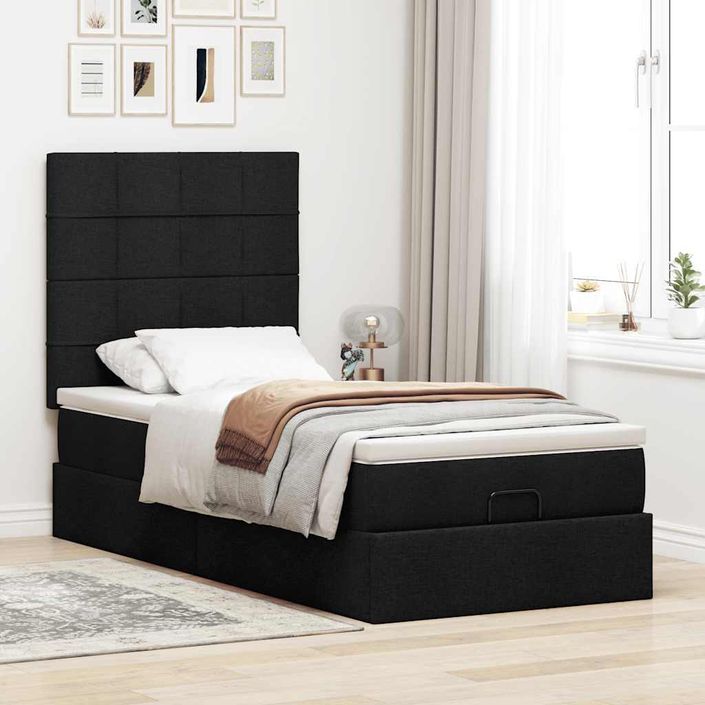 Cadre de lit ottoman avec matelas noir 80x200 cm tissu - Photo n°3