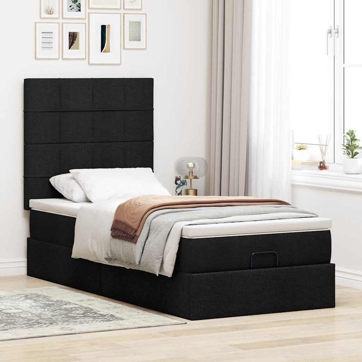 Cadre de lit ottoman avec matelas noir 80x200 cm tissu - Photo n°4