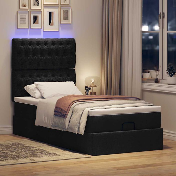 Cadre de lit ottoman avec matelas noir 80x200 cm tissu - Photo n°1