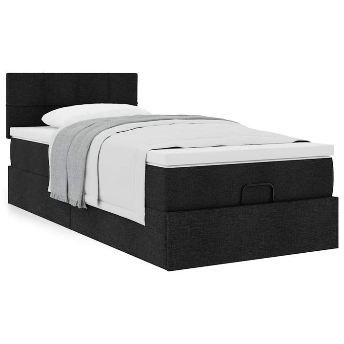 Cadre de lit ottoman avec matelas noir 90x190 cm tissu - Photo n°1