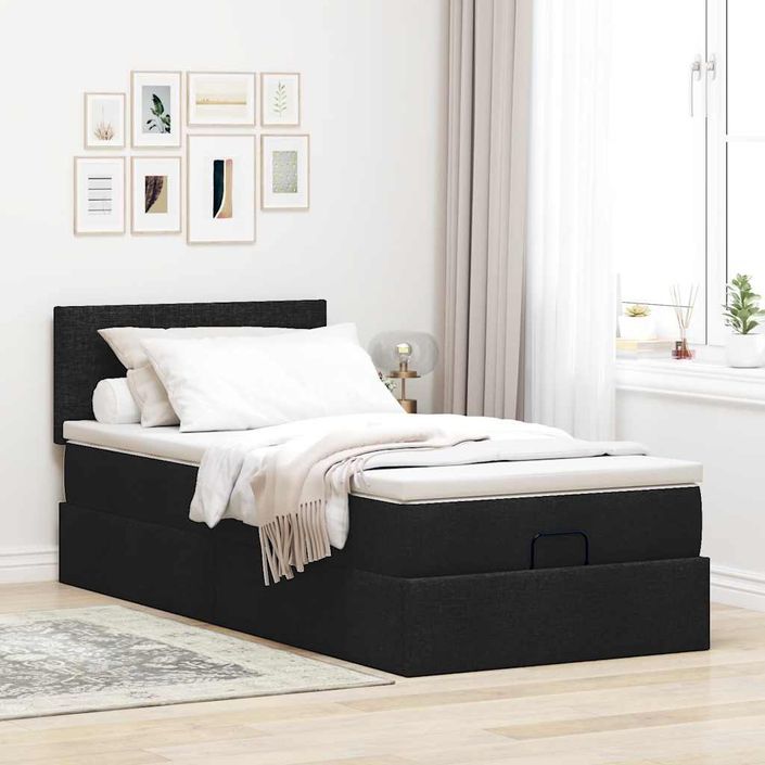 Cadre de lit ottoman avec matelas noir 90x190 cm tissu - Photo n°4