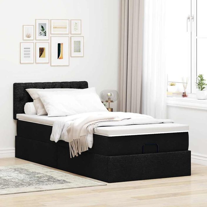 Cadre de lit ottoman avec matelas noir 90x190 cm tissu - Photo n°4