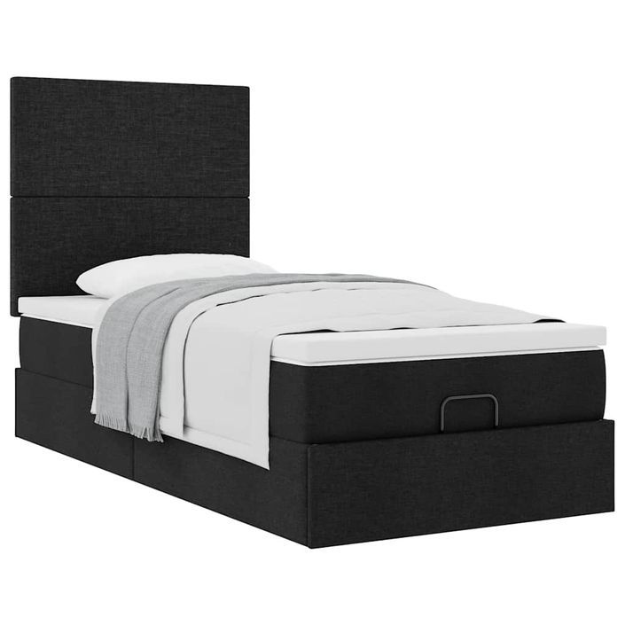 Cadre de lit ottoman avec matelas noir 90x190 cm tissu - Photo n°4