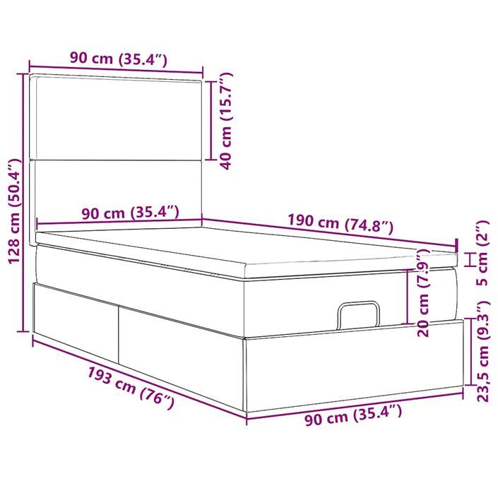 Cadre de lit ottoman avec matelas noir 90x190 cm tissu - Photo n°13