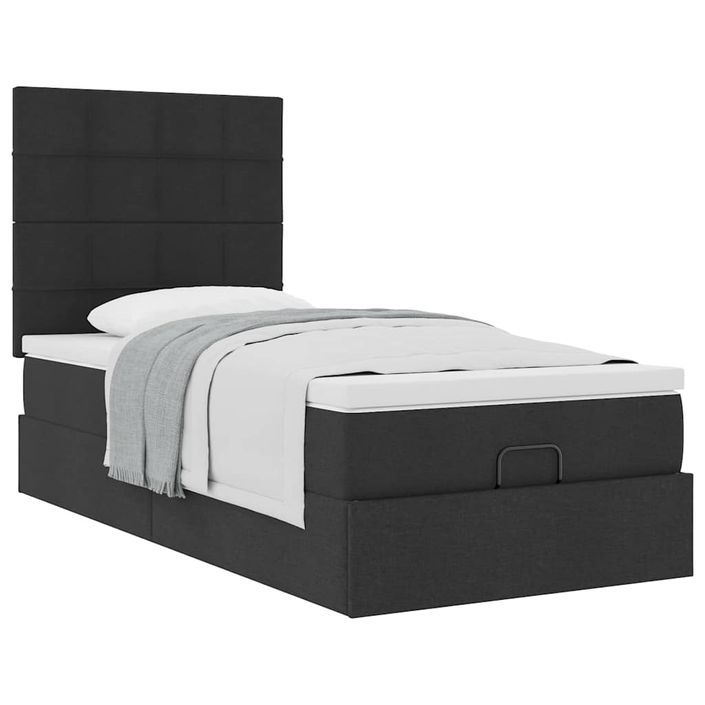 Cadre de lit ottoman avec matelas noir 90x190 cm tissu - Photo n°4