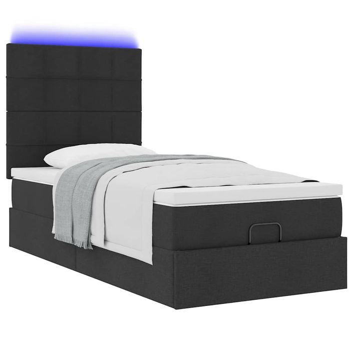 Cadre de lit ottoman avec matelas noir 90x190 cm tissu - Photo n°3