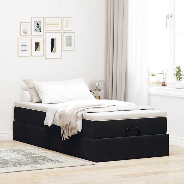 Cadre de lit ottoman avec matelas noir 90x190 cm velours - Photo n°3