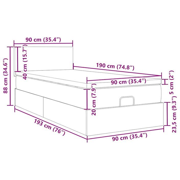 Cadre de lit ottoman avec matelas noir 90x190 cm velours - Photo n°13