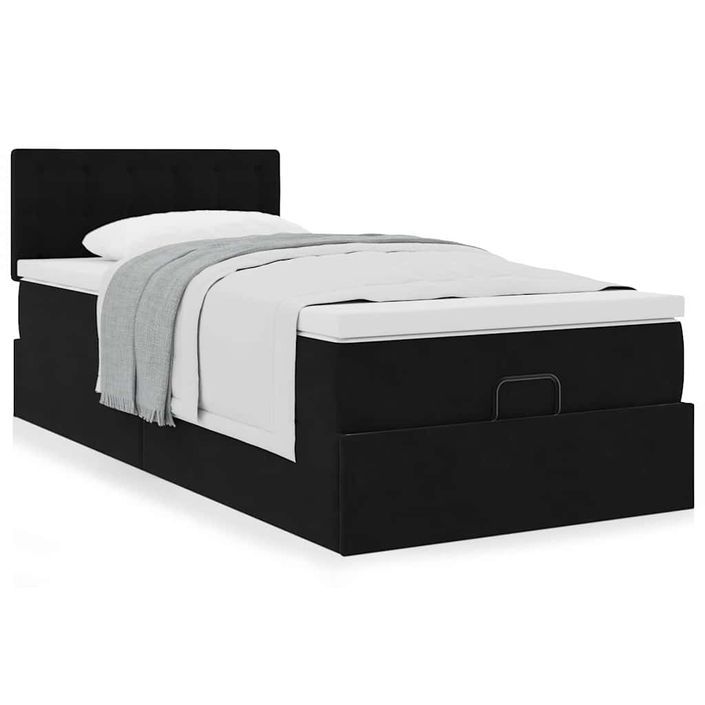 Cadre de lit ottoman avec matelas noir 90x190 cm velours - Photo n°1