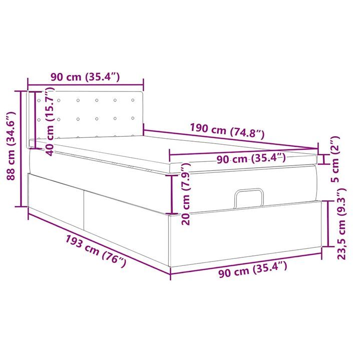 Cadre de lit ottoman avec matelas noir 90x190 cm velours - Photo n°13