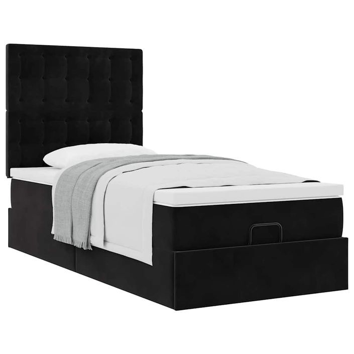 Cadre de lit ottoman avec matelas noir 90x190 cm velours - Photo n°2