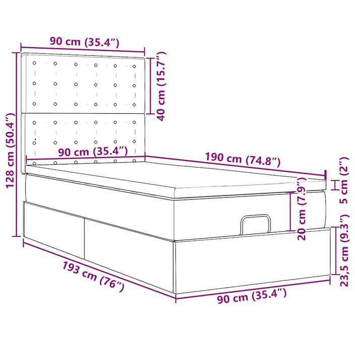 Cadre de lit ottoman avec matelas noir 90x190 cm velours - Photo n°13