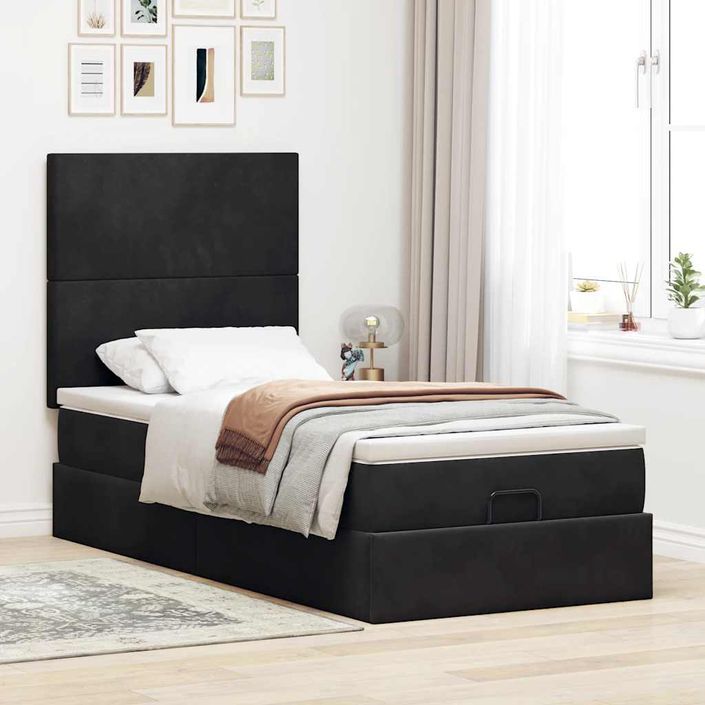 Cadre de lit ottoman avec matelas noir 90x190 cm velours - Photo n°3