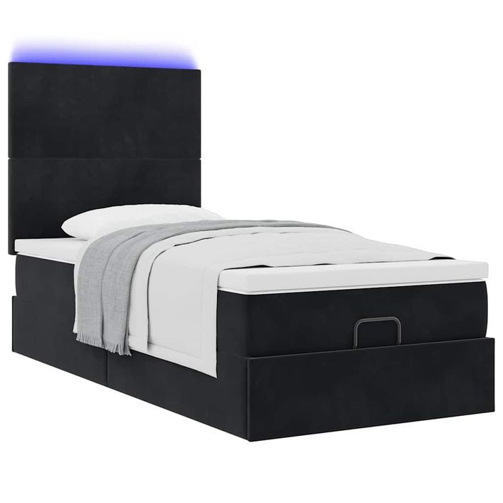 Cadre de lit ottoman avec matelas noir 90x190 cm velours - Photo n°4