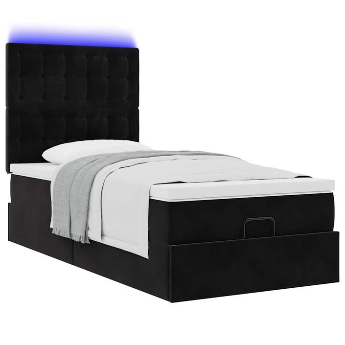 Cadre de lit ottoman avec matelas noir 90x190 cm velours - Photo n°4