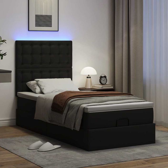 Cadre de lit ottoman avec matelas noir 90x200 cm similicuir - Photo n°1