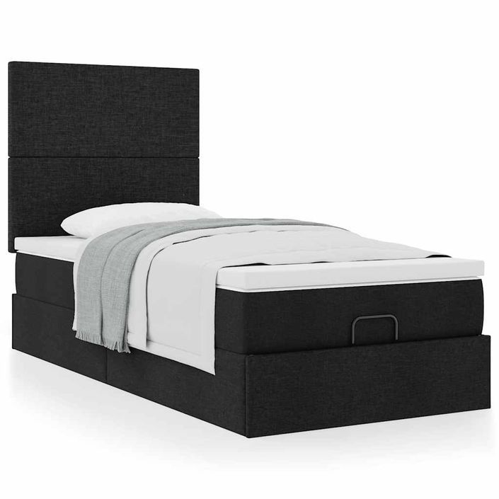 Cadre de lit ottoman avec matelas noir 90x200 cm tissu - Photo n°1