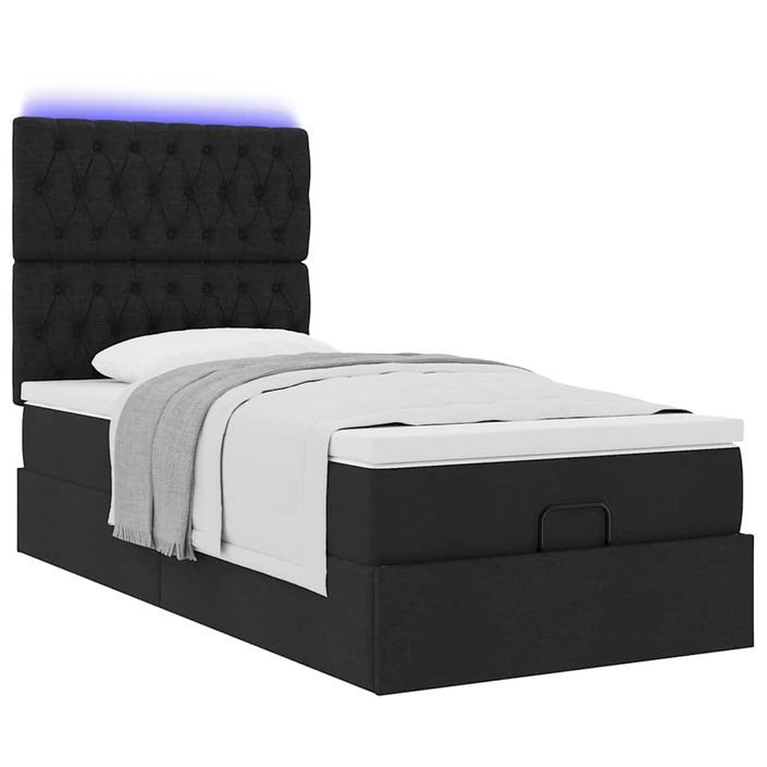 Cadre de lit ottoman avec matelas noir 90x200 cm tissu - Photo n°3