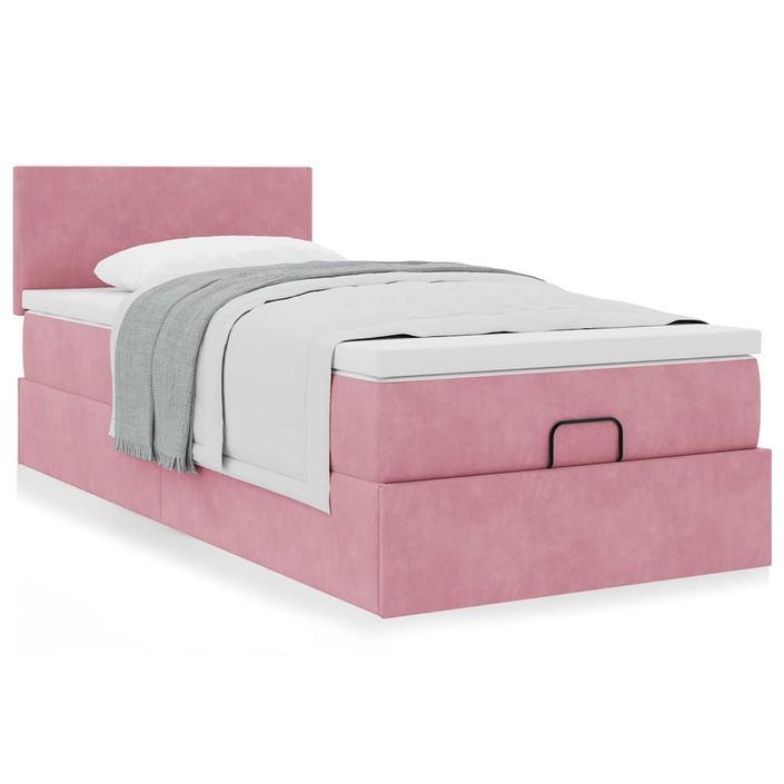 Cadre de lit ottoman avec matelas rose 100x200 cm velours - Photo n°1